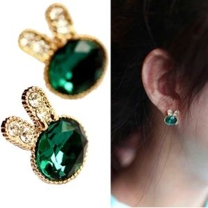 3 for $15💥Green Rhinestone Bunny Earrings